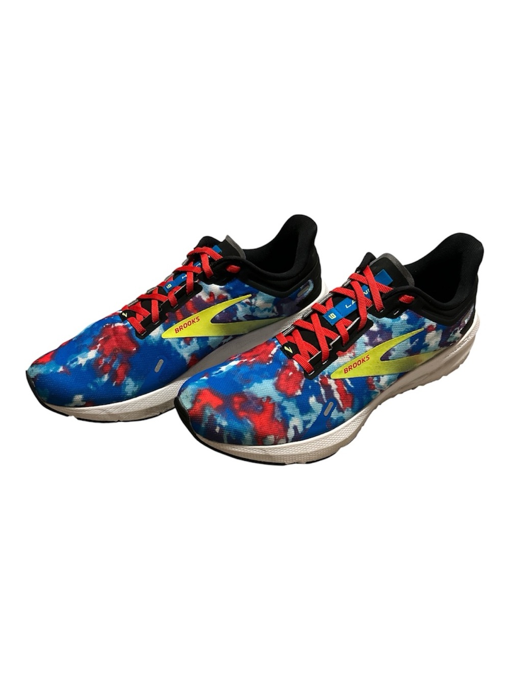 Brooks Launch 9 running shoes in the vibrant multi-color pattern size 12
